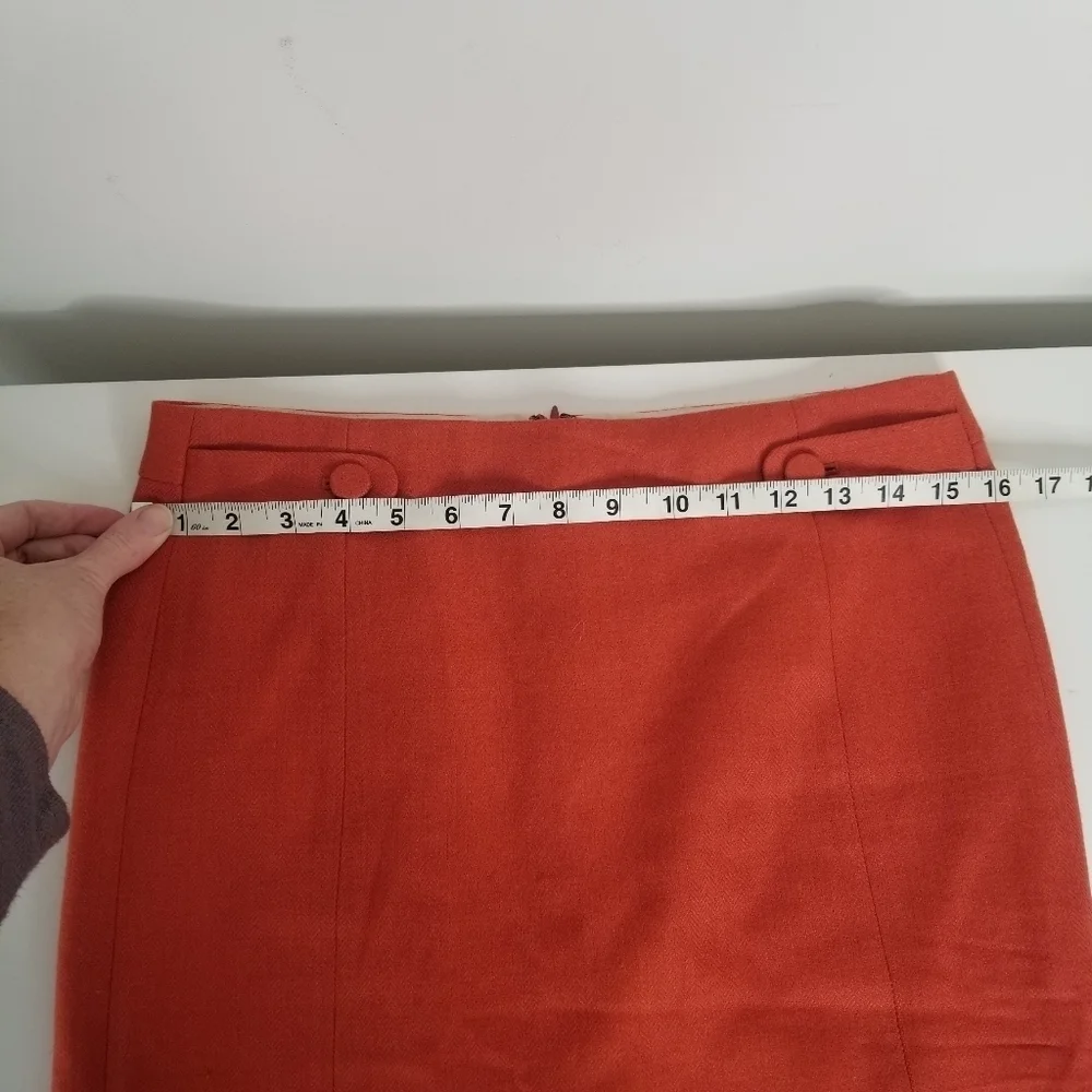 J. Crew 100% Wool Orange Pencil Skirt Size 4 Button Tabs Careerwear